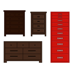 set of vector illustration drawer and cabinet for interior household flat design style