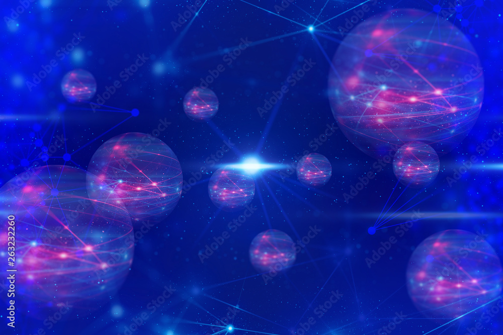 Poster world cloud storage server ai technology, molecule of chemical, atom cell science, futuristic cyber 