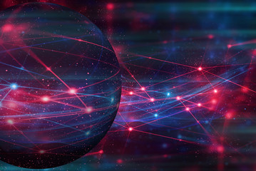 ai robotic, signal of data, technology abstract futuristic cyber net web connect to network background illustration 3d rendering, atom molecule of science, social internet of things