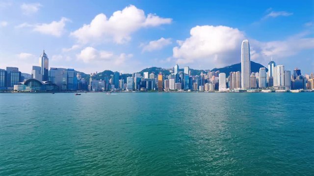 Cityscape Timelapse of Hong Kong City Special Administrative Region of China With Sea and Beautiful Skyline Over Buldings and Towers