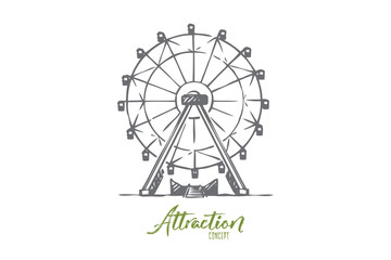 Attraction, Ferris, wheel, amusement, entertainment concept. Hand drawn isolated vector.