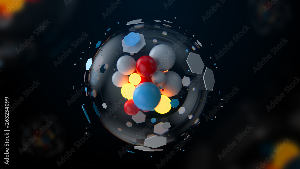 Poster 3d render abstract background with complex structured element in the center. technology or science c