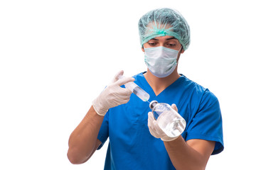 Young handsome doctor isolated on white 