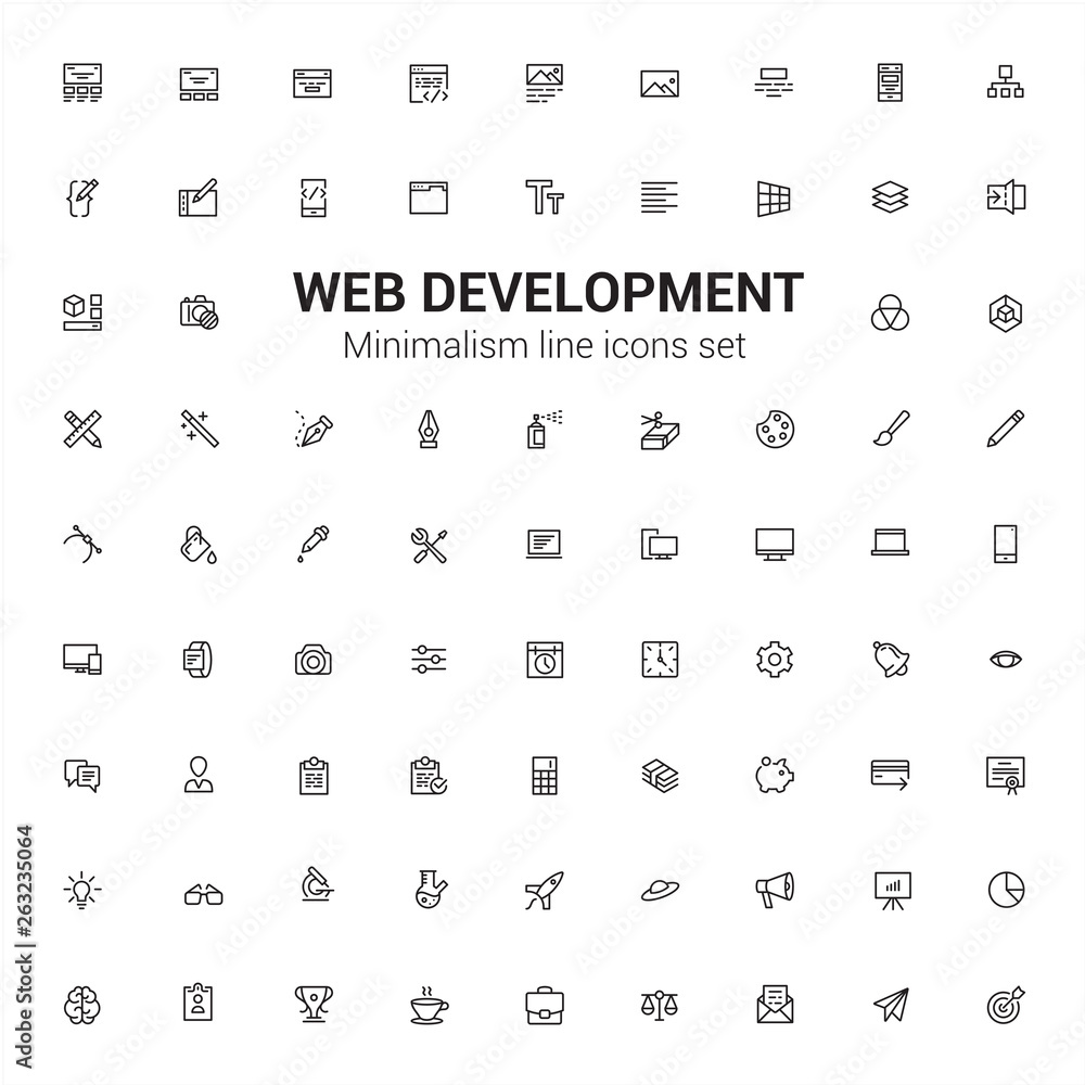 Poster web design and development minimalism line big icons set