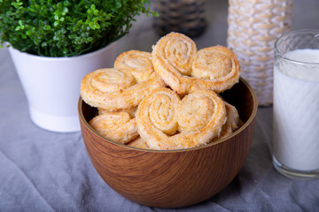 Cottage cheese homemade cookie in sugar topping. Selective focus, close-up.