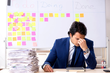 Young handsome employee in front of whiteboard with to-do list  