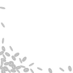 British pound coins falling. Scattered black and w