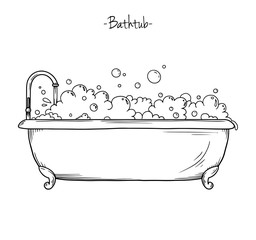 Sketch bath with tap and foam. Vector illustration - 263236404
