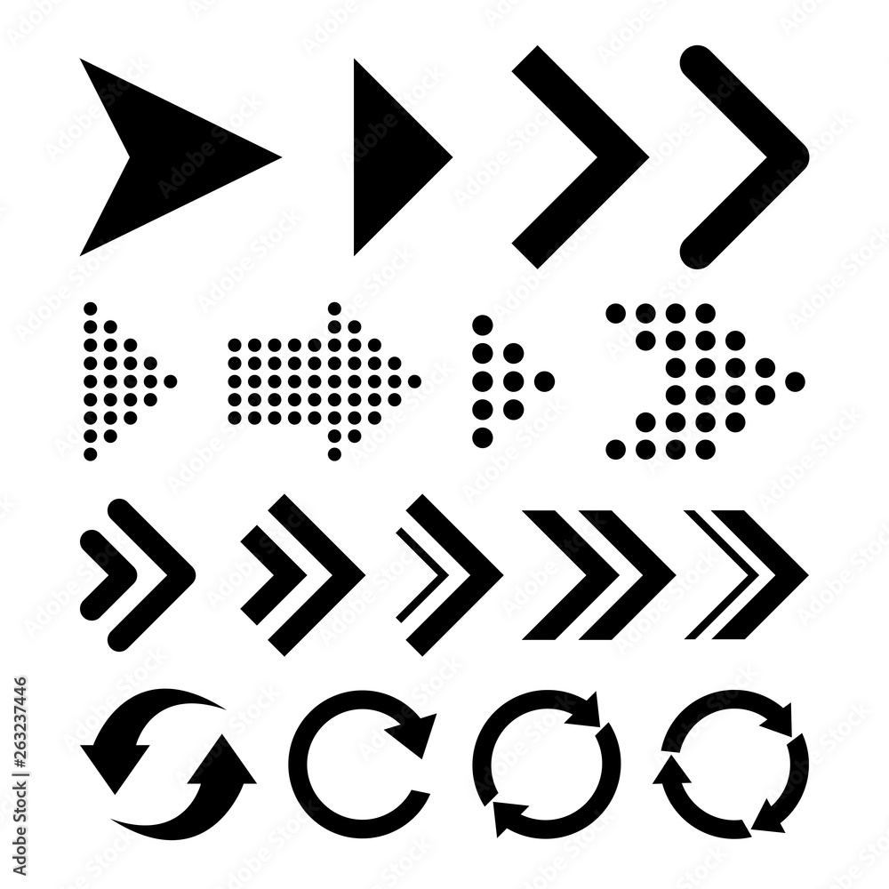 Poster set of arrows simple lines curve sign isolated on white background. for applications and website.