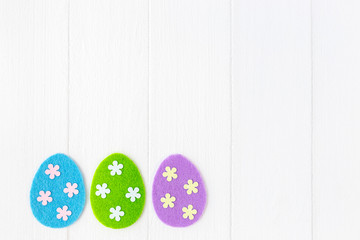 Cute easter holiday background. Horizontal flatlay top view color photography.