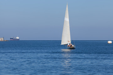 Seascape with sport sailing yacht