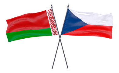 Belarus and Czech Republic, two crossed flags isolated on white background. 3d image