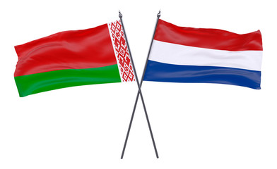 Belarus and Netherlands, two crossed flags isolated on white background. 3d image