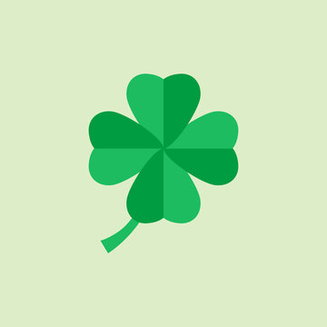 Four leaf clover isolated on green background. Flat style icon. Vector illustration.