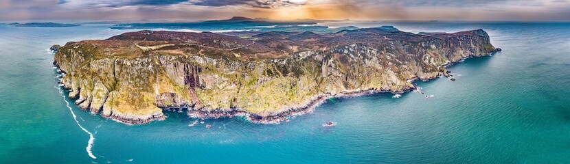Aerial view of the cliffs of horn head at the wild atlantic way in Donegal - Ireland