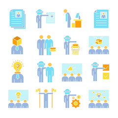 business management, meeting, conference, organization and office icons set