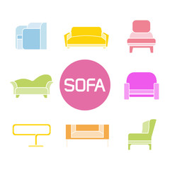 colorful sofa icons set