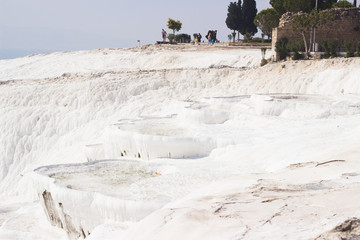 Pamukkale, Turkey. View of the white salt terraces. Near Denizly town and antique city Hierapolis