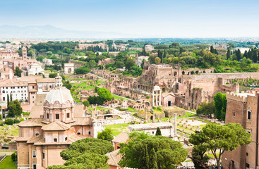Naklejka premium Scenic aerial view. Panorama. Roman Forum in sunny spring day. Rome. Italy