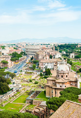 Fototapeta na wymiar Scenic aerial view. Colosseum in spring day. Rome. Italy