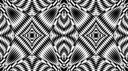Seamless pattern with hypnotic trance texture. Black and white glitched background. Op art monochrome abstraction. Psychedelic trippy art.
