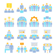 business management, meeting, conference, organization and office icons set
