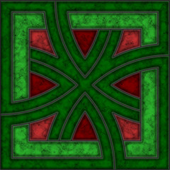 Red, coral and green marble tile with geometric pattern