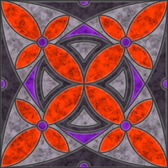 Orange, violet and grey marble tile with flower pattern
