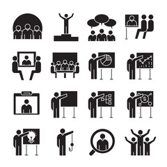 business management, meeting, conference, organization and office icons set