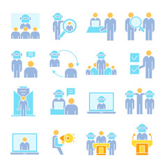 Fototapeta na wymiar business management, meeting, conference, organization and office icons set