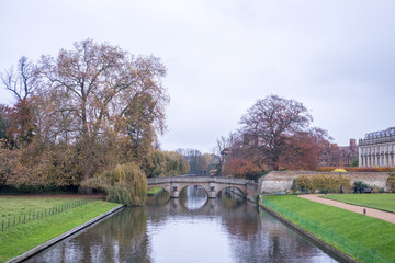 Fototapeta na wymiar View of the bridge along river Cam in Cambridge, Englan