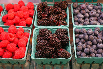 Containers of fresh berries at the farmers market