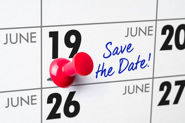 Wall calendar with a red pin - June 19