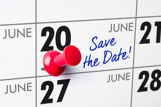 Wall calendar with a red pin - June 20