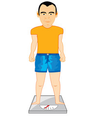 Vector illustration men on weight measuring weight