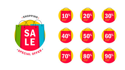 Set of design elements in shape of shopping bags