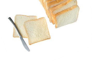 sliced soft and sticky delicious white bread for breakfast on white isolated background