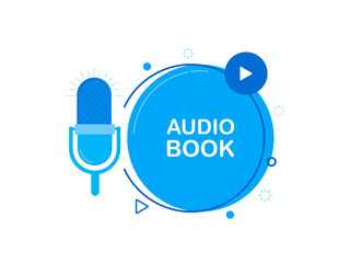 Audiobook flat icon, with recorde microphone. Modern flat style vector illustration