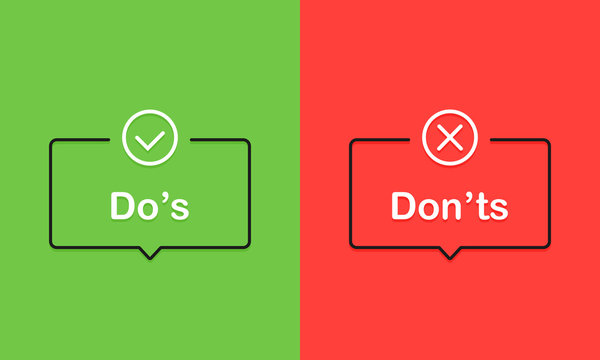Don't and don'ts signs. Flat cartoon style. Modern line vector illustration