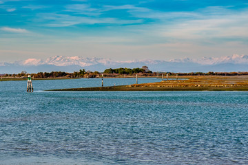 Spring sunset in the lagoon of Grado