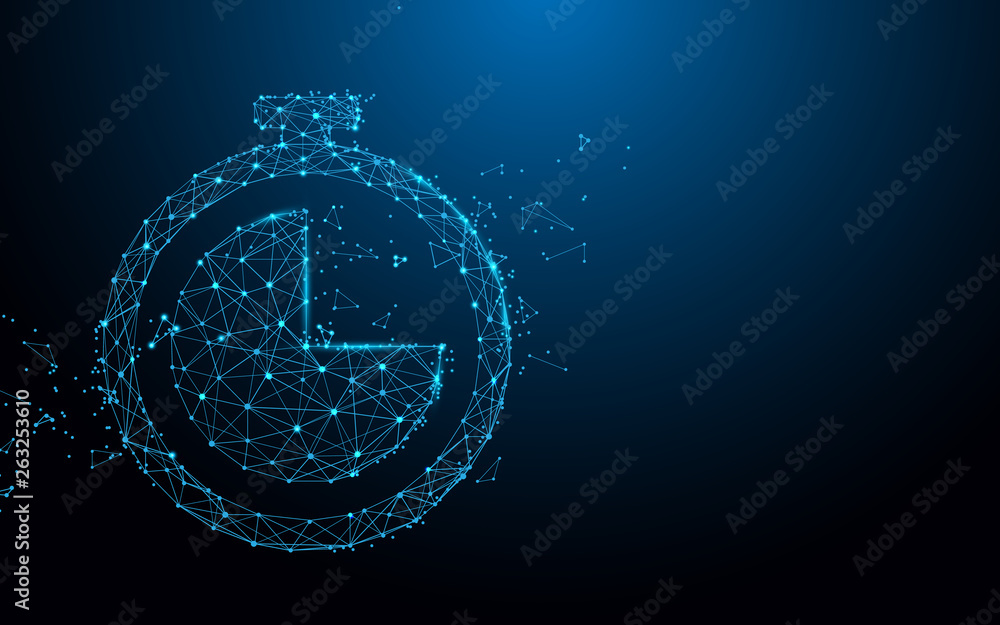 Poster clock icon from lines, triangles and particle style design. illustration vector