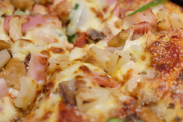 pizza with ham and cheese