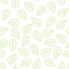 Seamless pattern vector. Green line leaves on white background.