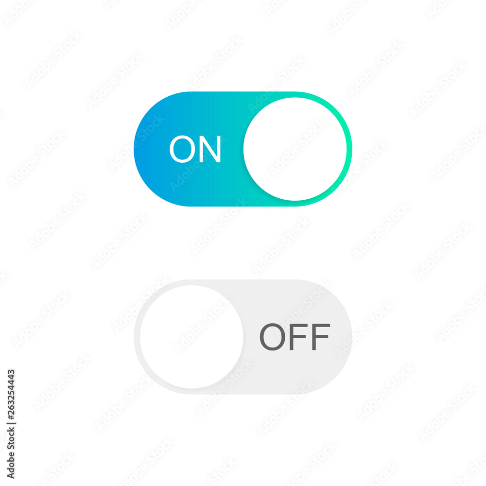Poster on and off toggle switch buttons. modern flat style vector illustration