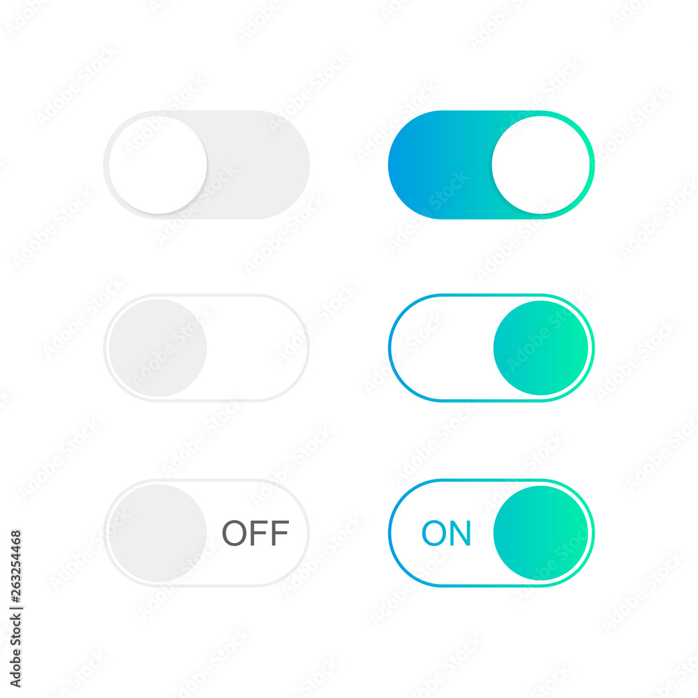 Aufkleber on and off toggle switch buttons. modern flat style vector illustration