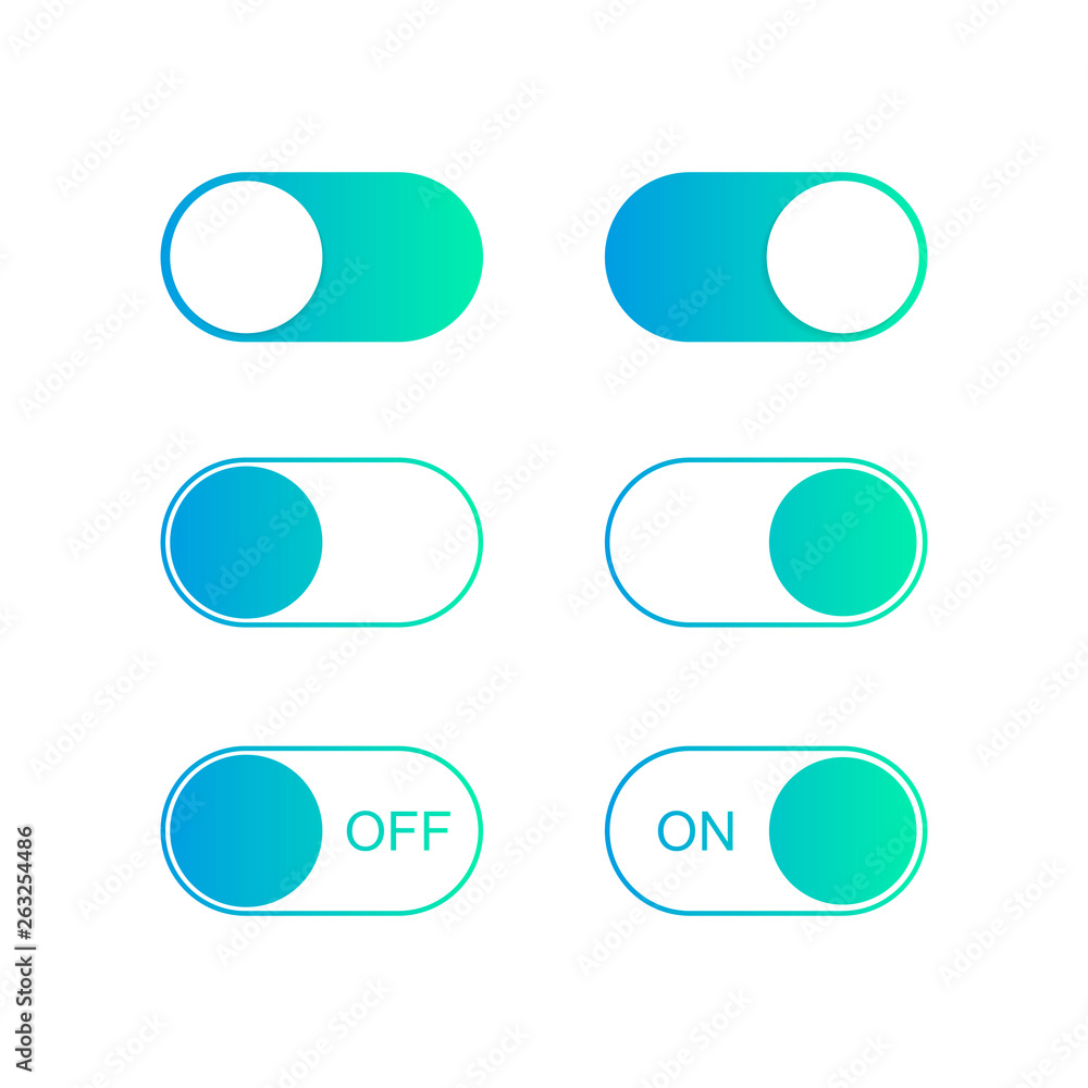 Aufkleber on and off toggle switch buttons. modern flat style vector illustration