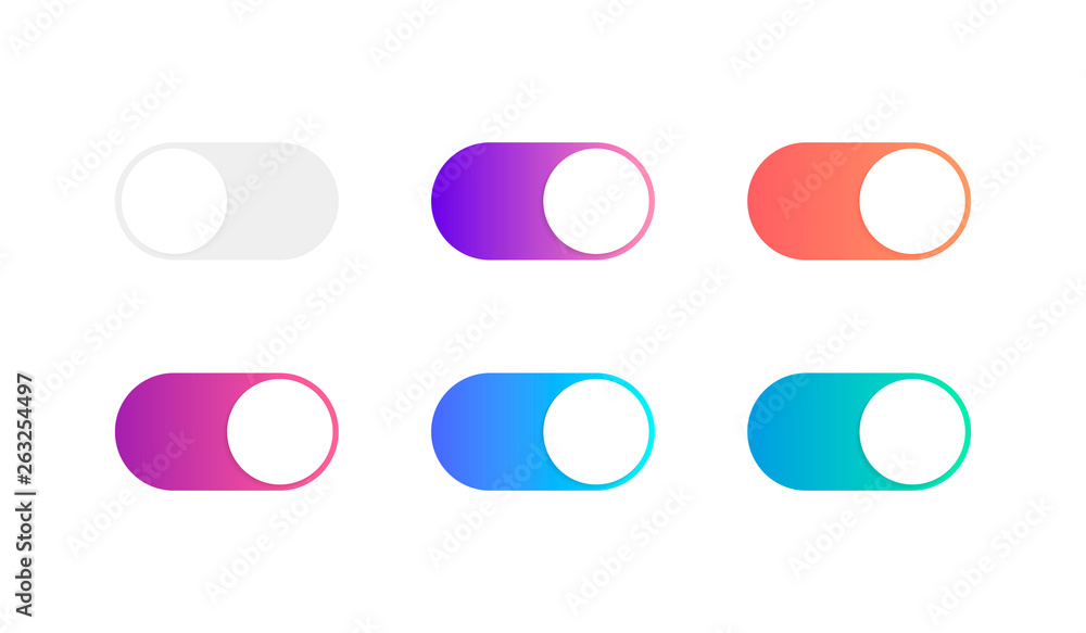 Poster on and off toggle switch buttons. modern flat style vector illustration