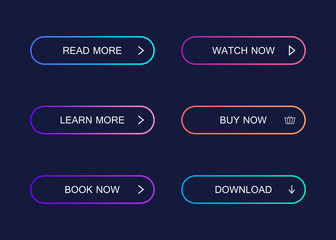 Set of modern material style buttons. Different gradient colors. Modern vector illustration flat style