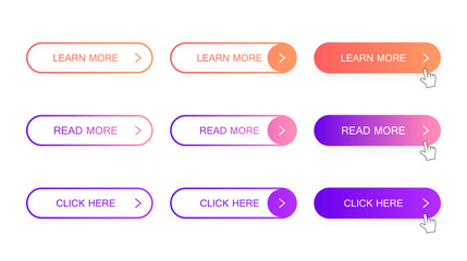 Set of modern material style buttons. Different gradient colors. Modern vector illustration flat style