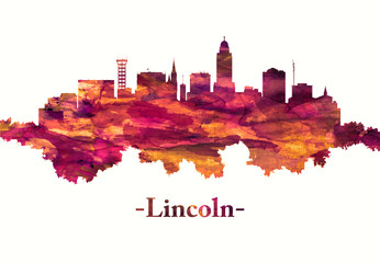 Obraz premium Lincoln city Nebraska skyline in red